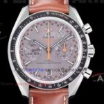 Perfect OMF Swiss 9900 Replica Omega Speedmaster Gray Dial Brown Leather Strap Watch